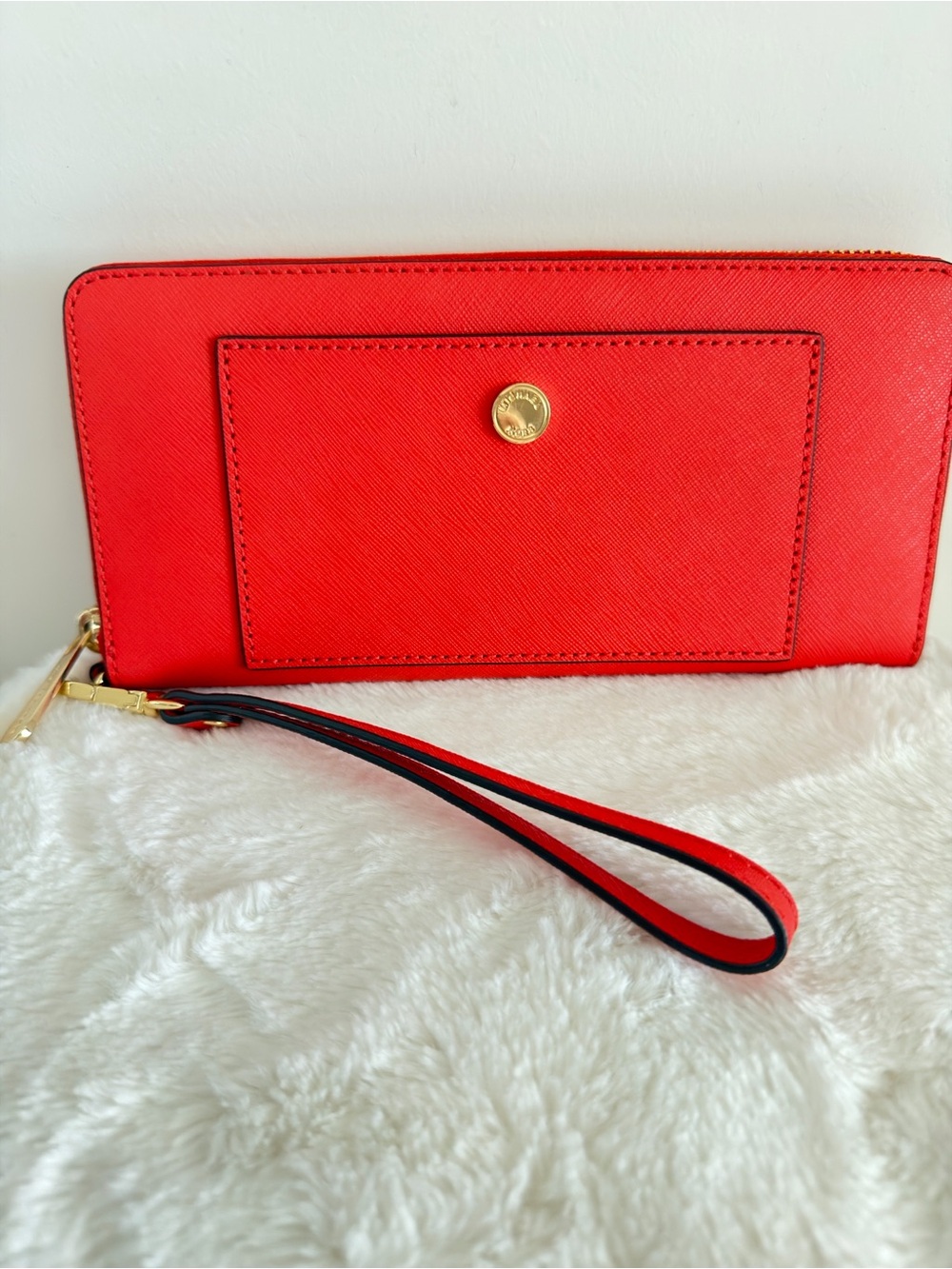 Michael Kors Red Saffiano Zip Wristlet with Gold Hardware